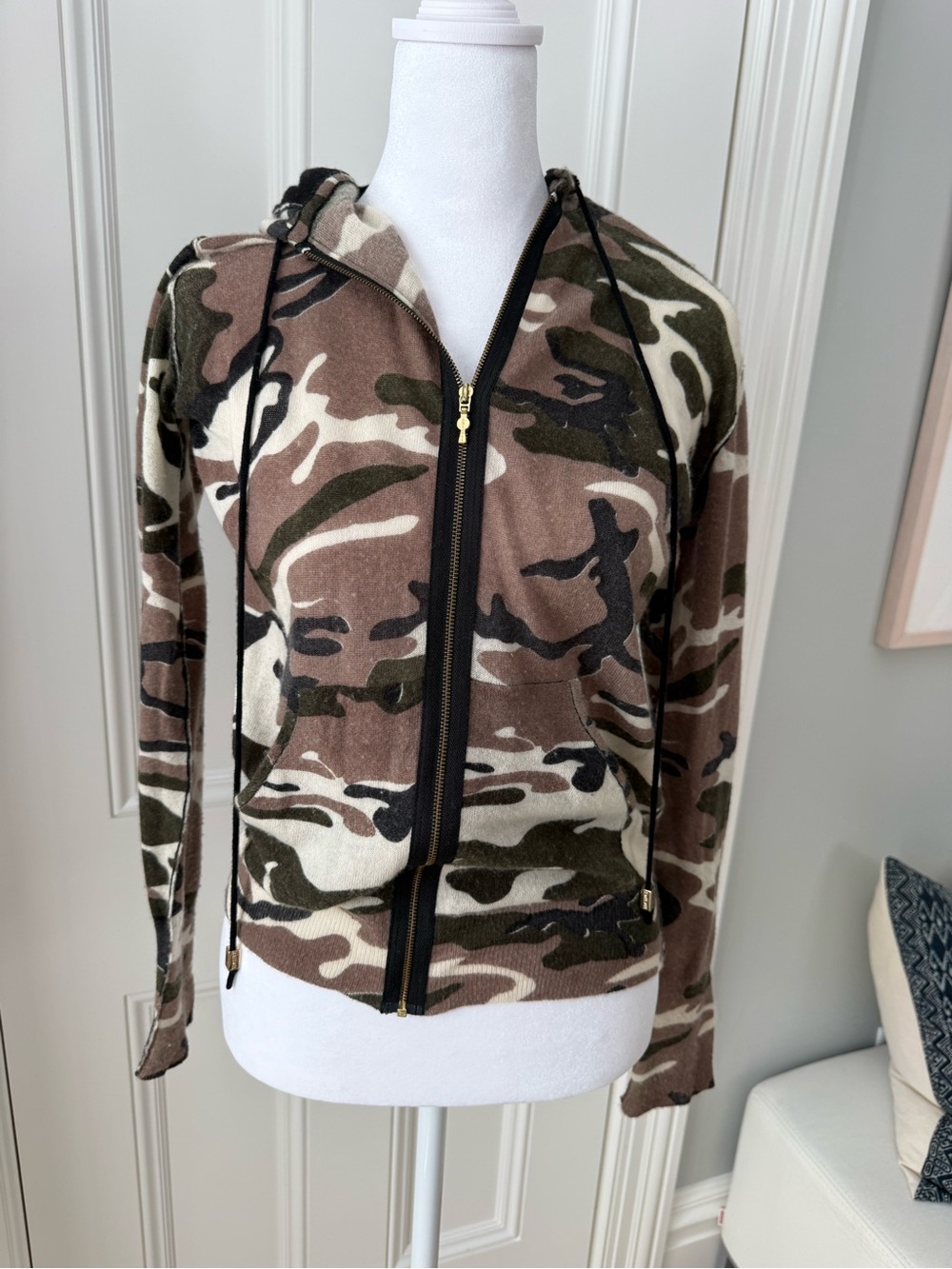 Camo Zip Hoodie Cardigan - Brown/Green, Cashmere